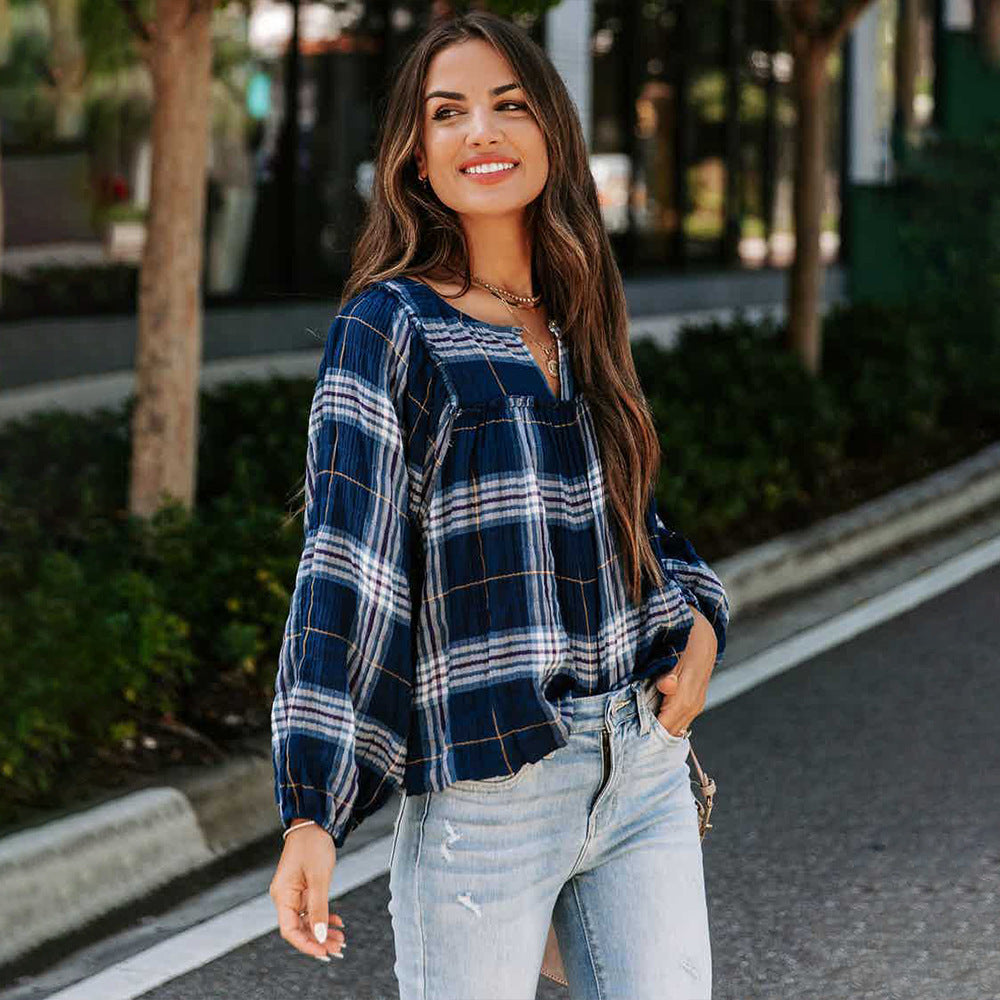 Stilla | Nuttet Langærmet Scoop Hals Stribet Bluse Top