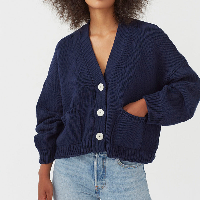 Dame afslappet strik cardigan med store lommer og knaplukning Stilla