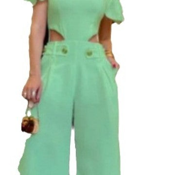 Dame elegant jumpsuit med struktureret cut-out-design og bred bukse Stilla