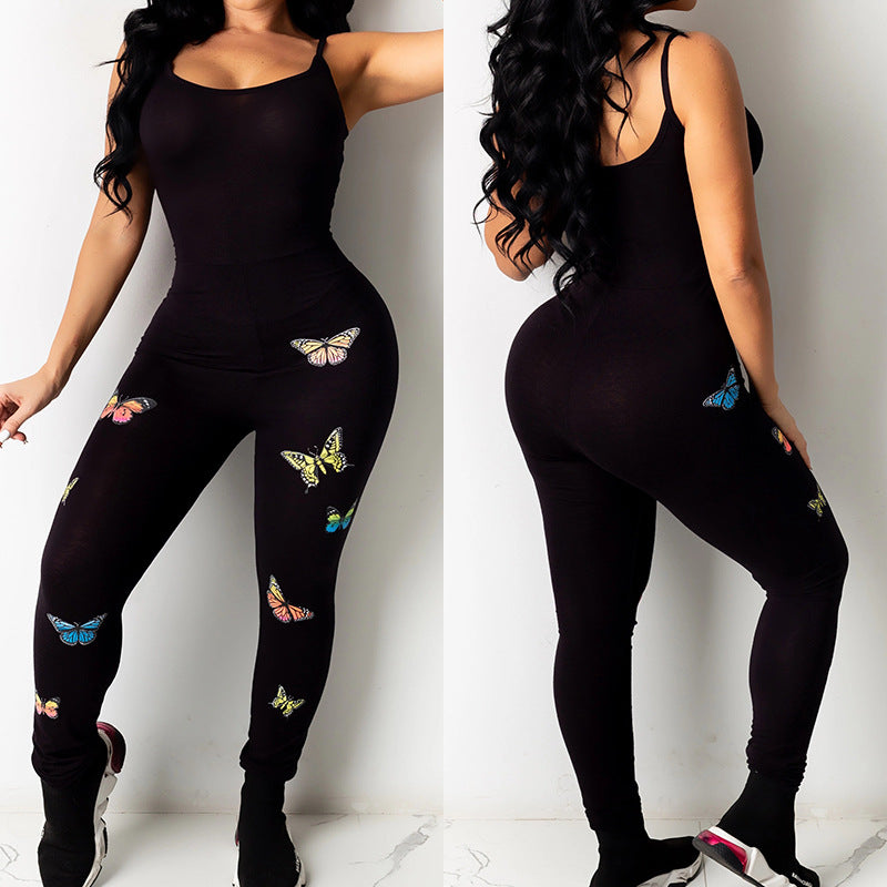 Dame Kompakt Jumpsuit med farverig sommerfugletryk Stilla