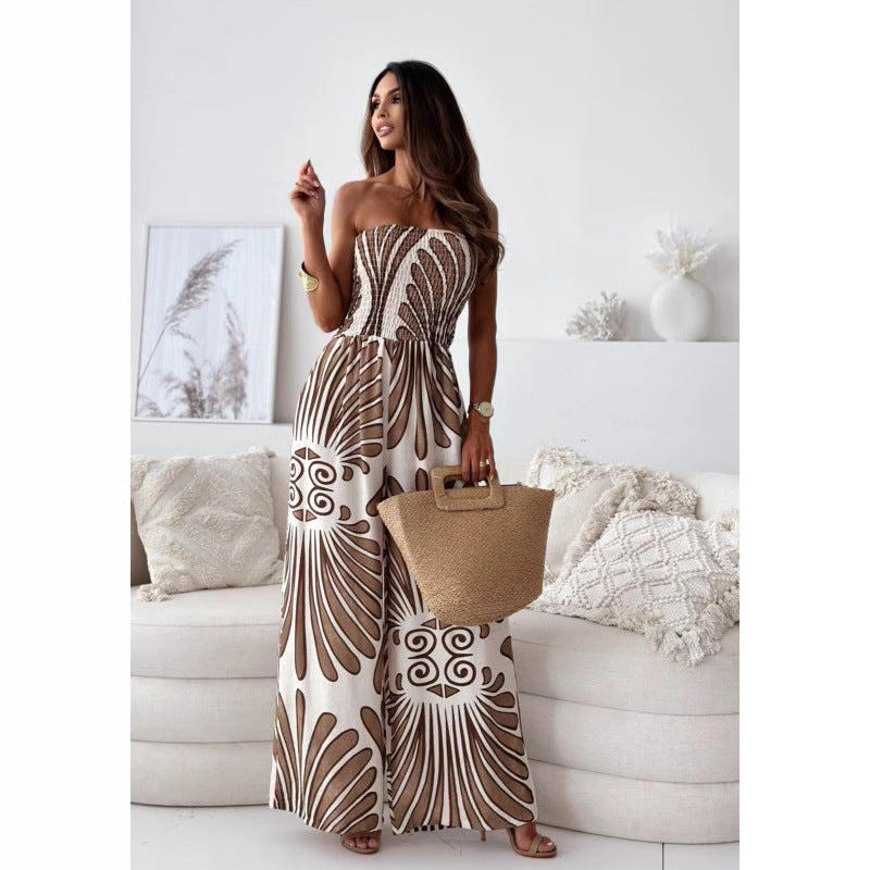 Dame Jumpsuit med elegant bandeau-overdel og vide ben Stilla