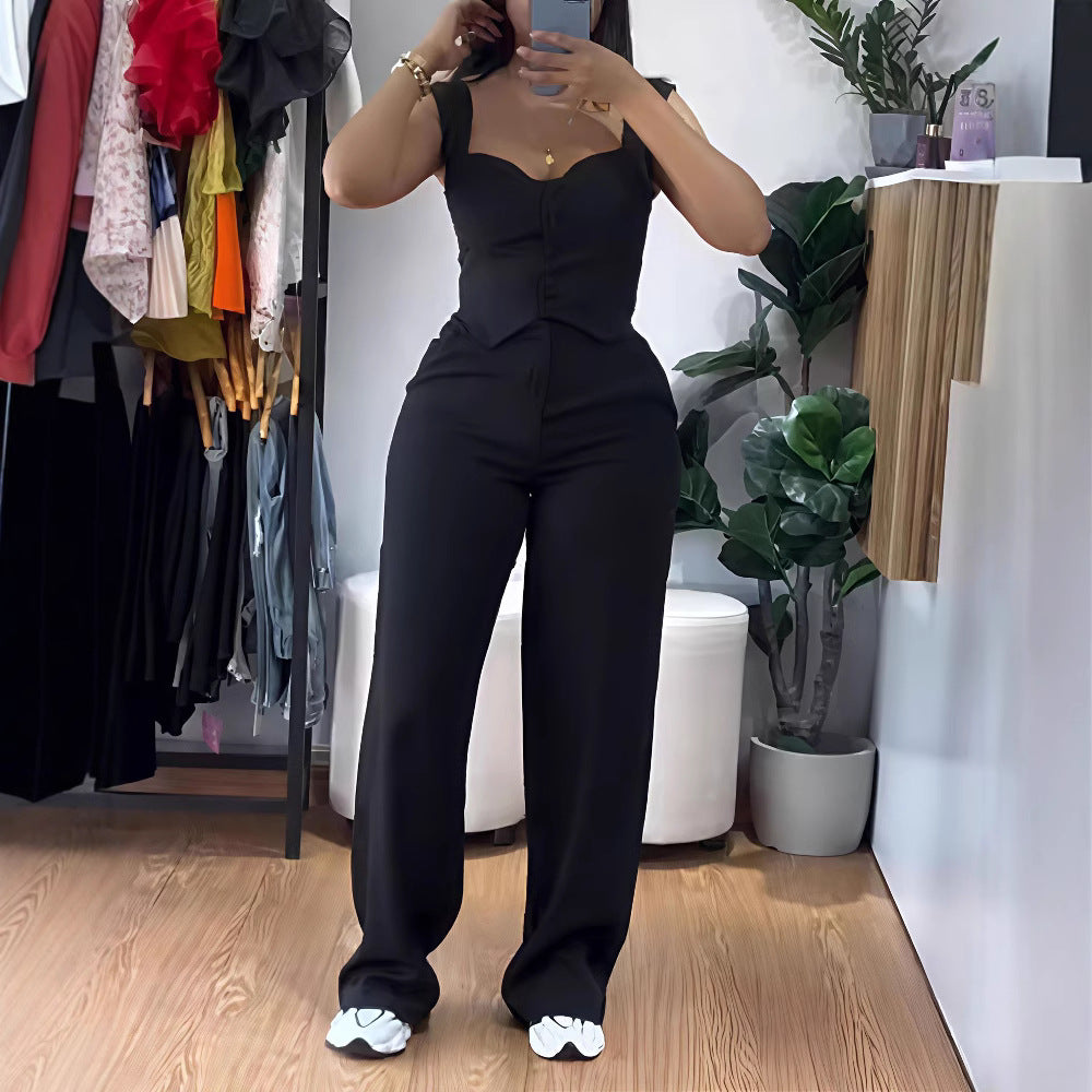 Dame Elegante p jumpsuit med tætsiddende overdel og vidde ben Stilla