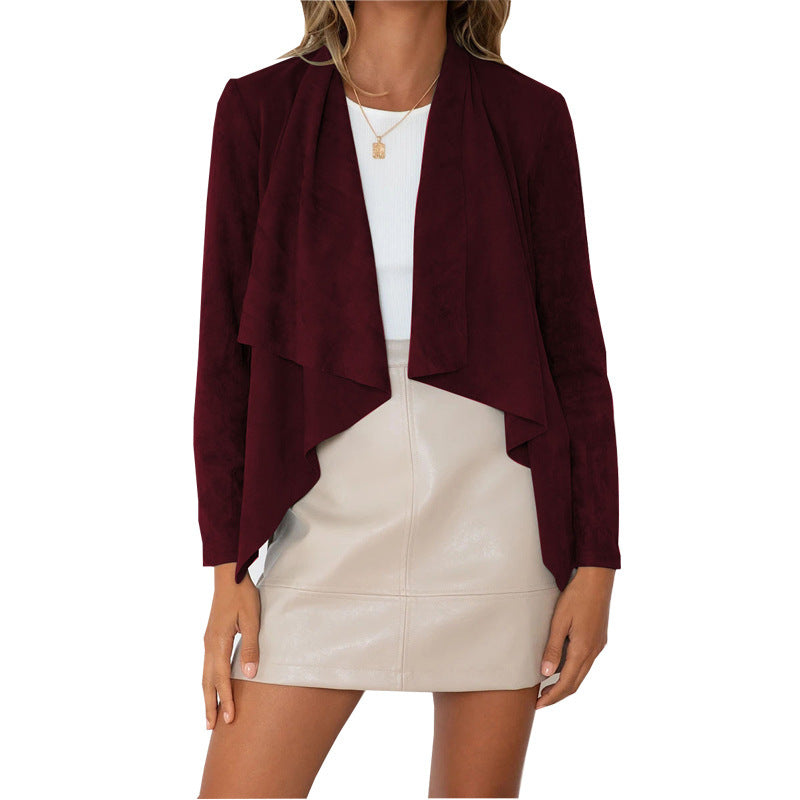 Dame blød suede-cardigan med asymmetrisk snit Stilla