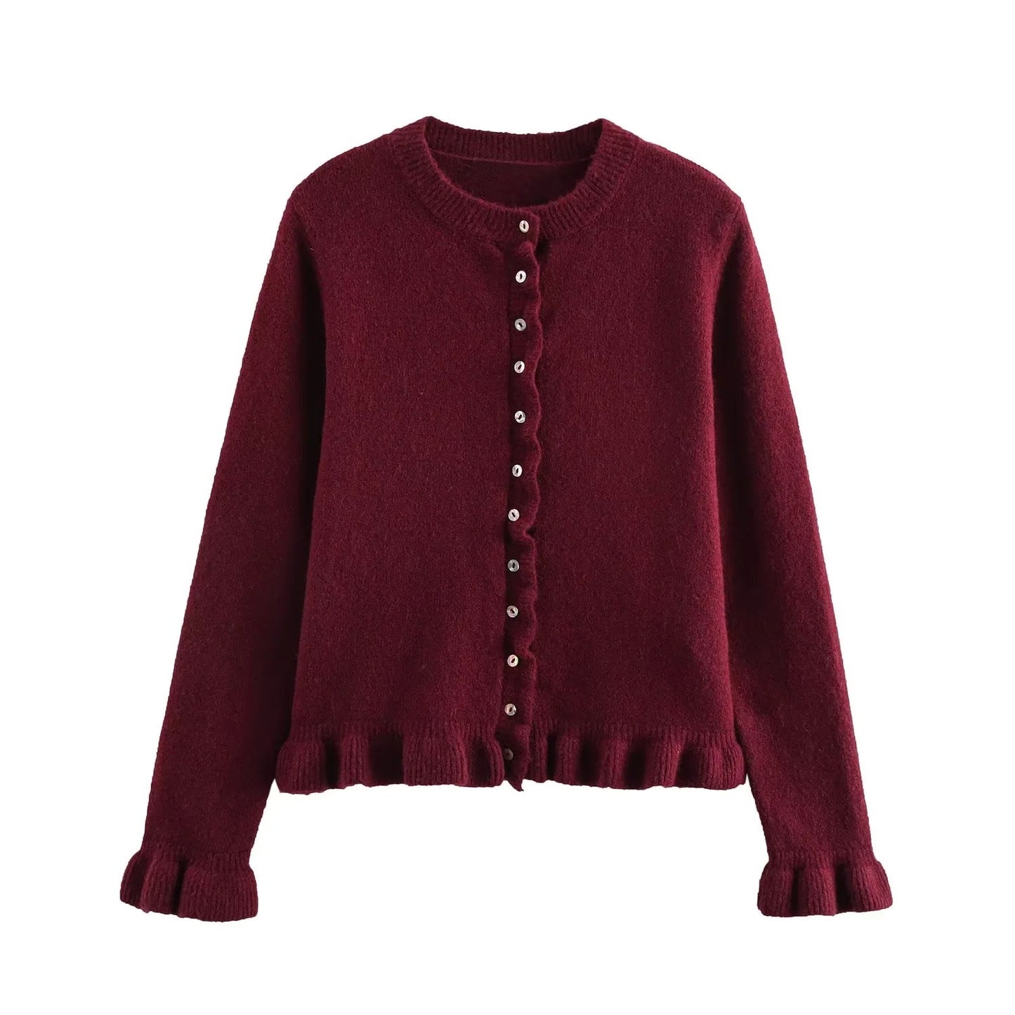 Femme Rüschensaum Knaplukning Cardigan Stilla