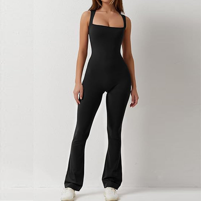 Dame gulvlang jumpsuit med kvadratisk udskæring og behagelige stropper Stilla