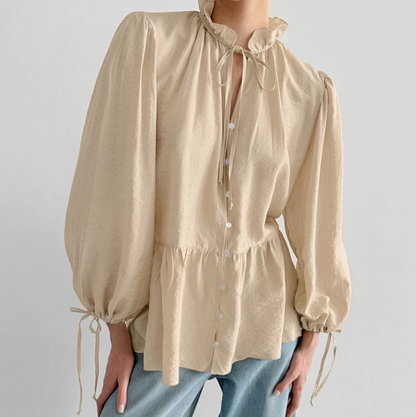 Dame ruches blouse med lange ærmer og elastisk kant Stilla