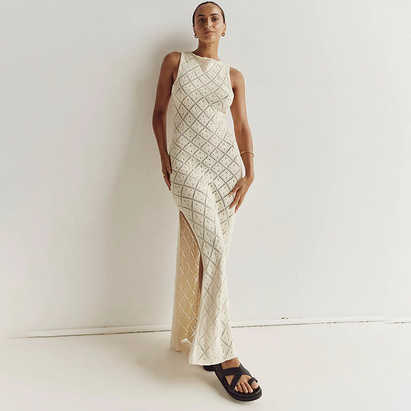 Dame Strik-Maxelegant kjole med gennembrudt design Stilla