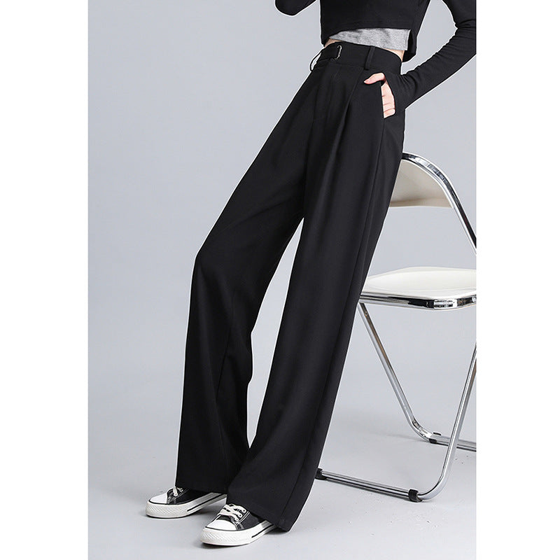 Dame elegant højtaljede stofbukser med flot bælte og bred ben Stilla