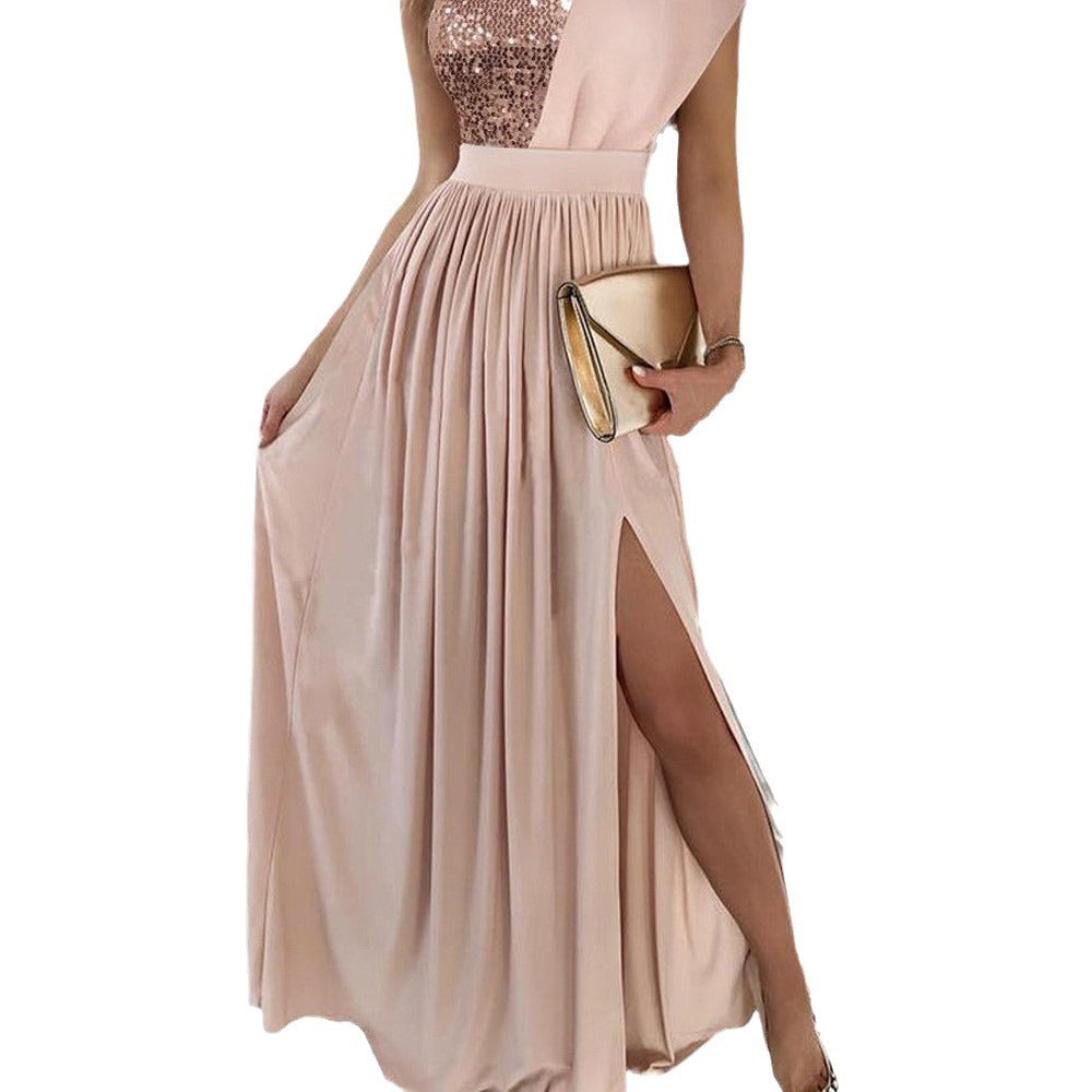 Dame Elegant aftenkjole med skinnende overdel og voluminøs skørt Stilla