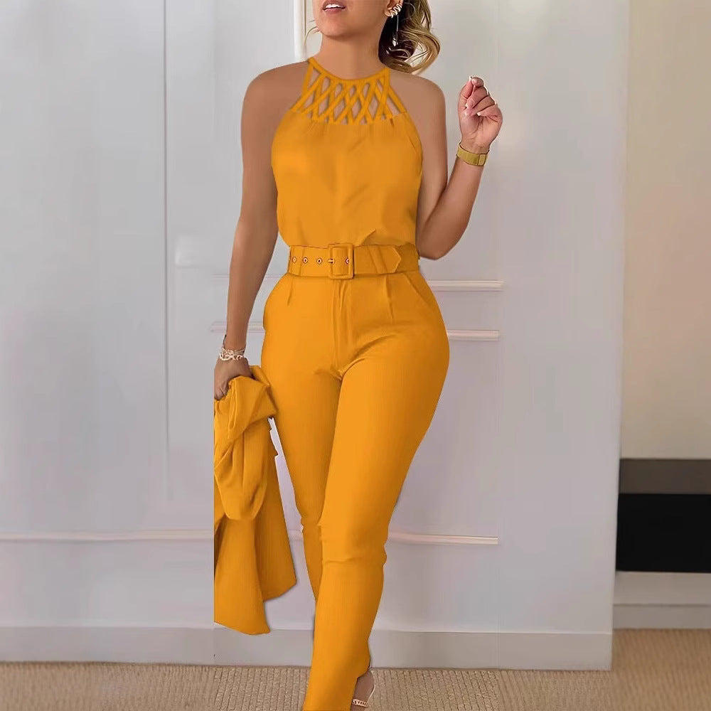 Dame jumpsuit med moderne snit og dekorativ krave Stilla