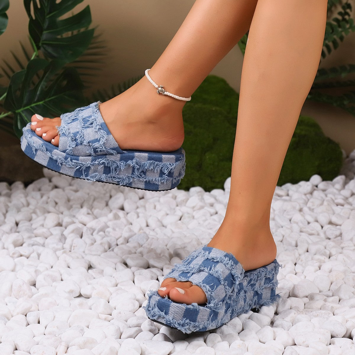 Dame mode hjemmesko-slippers med ternet tekstur Stilla