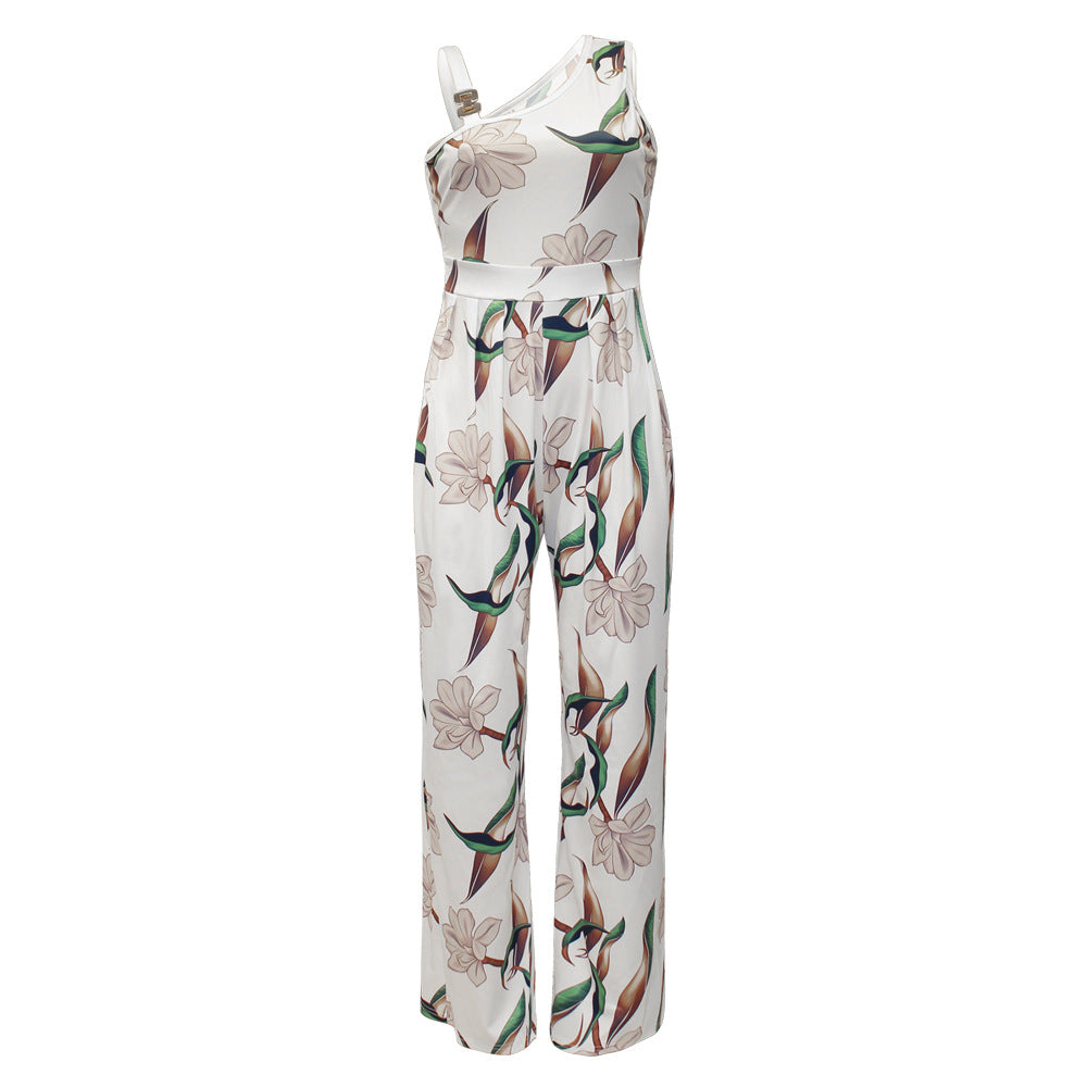 Dame Elegant One-Shoulder Jumpsuit med blomsterdesign Stilla