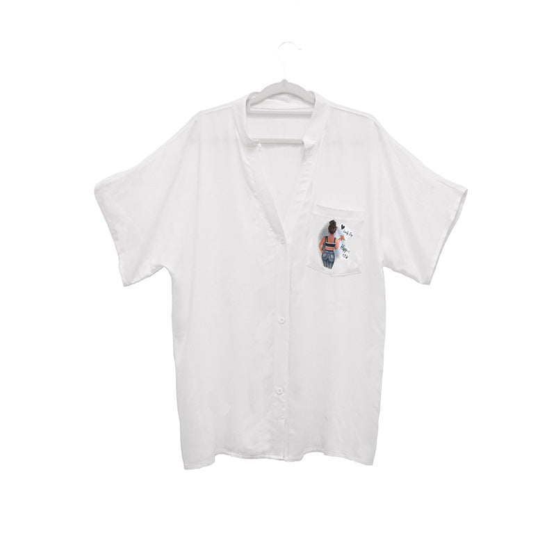 Dame afslappet bluse med dekorativ brysttryk Stilla