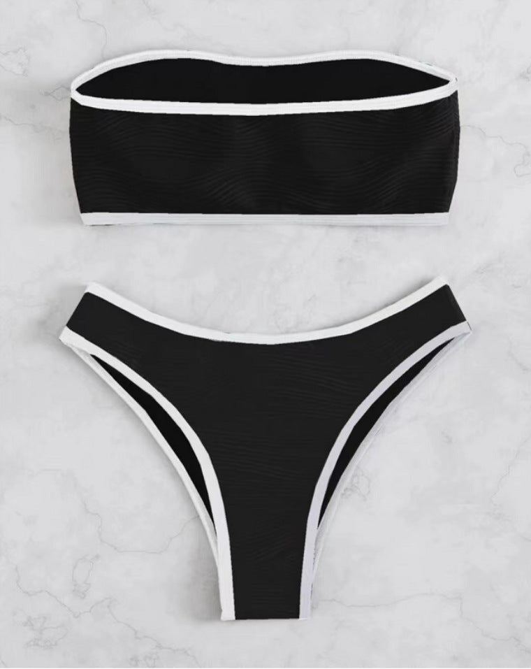 Dame bandeau-bikini med kontrasterende accenter og højt skåret trusse Stilla