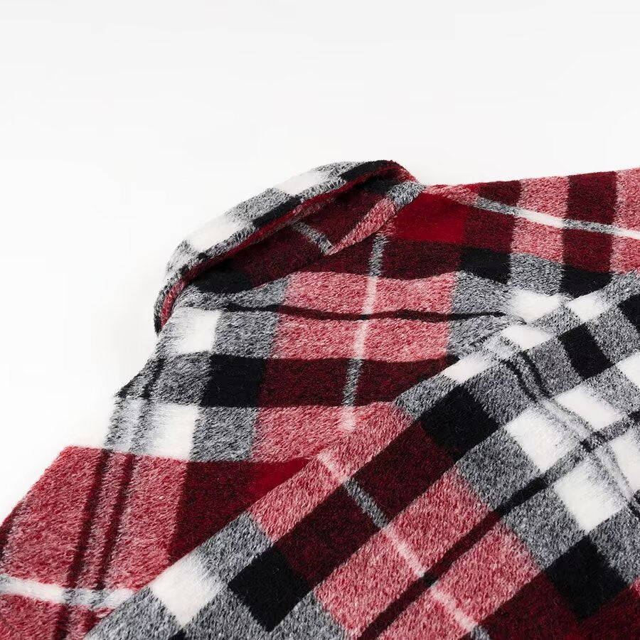 Dame Størrelse Oversized Ternet Flannel Skjortejakke Stilla
