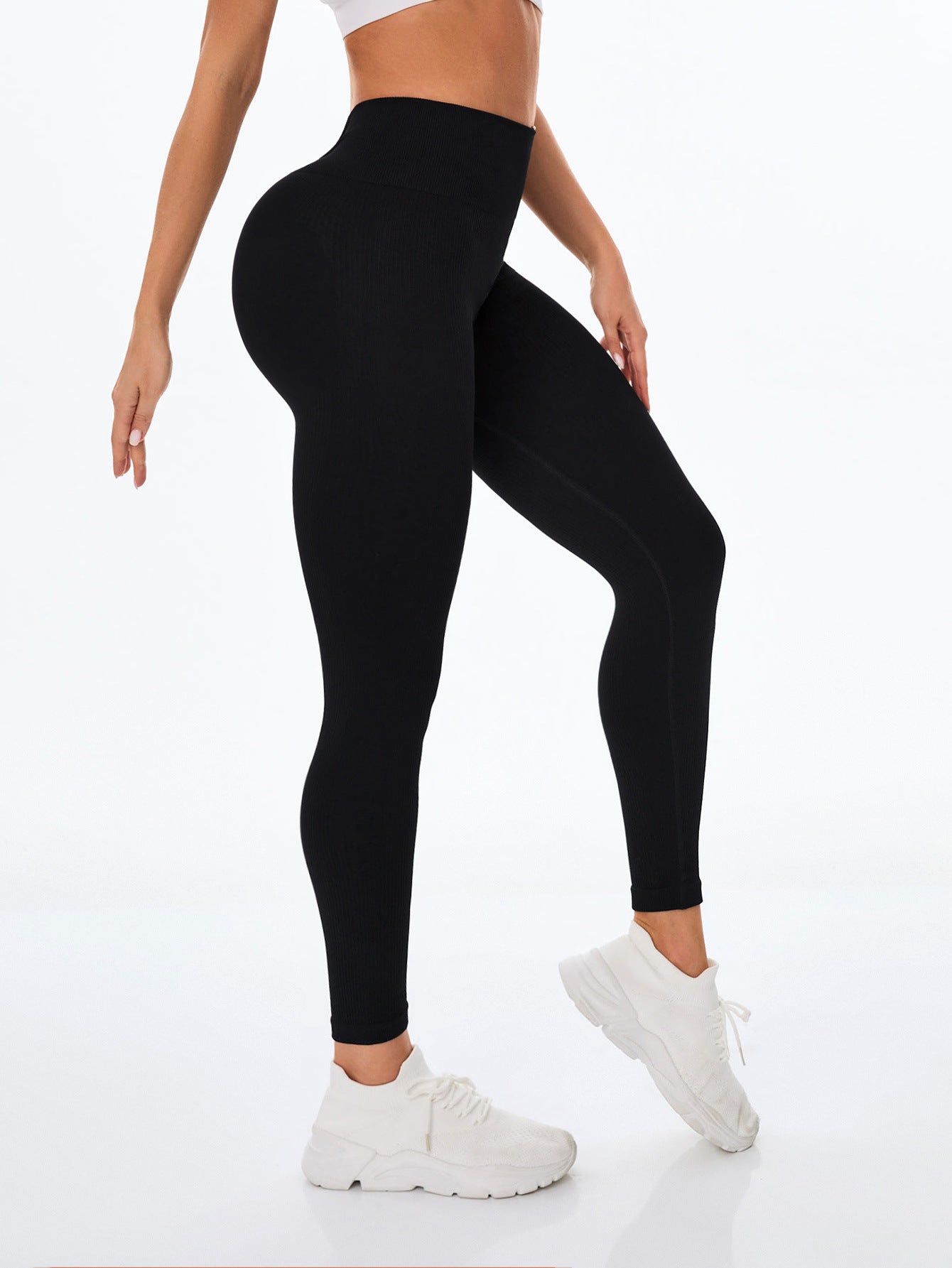 Dame Sport leggings med høj talje skæring og struktureret stof Stilla