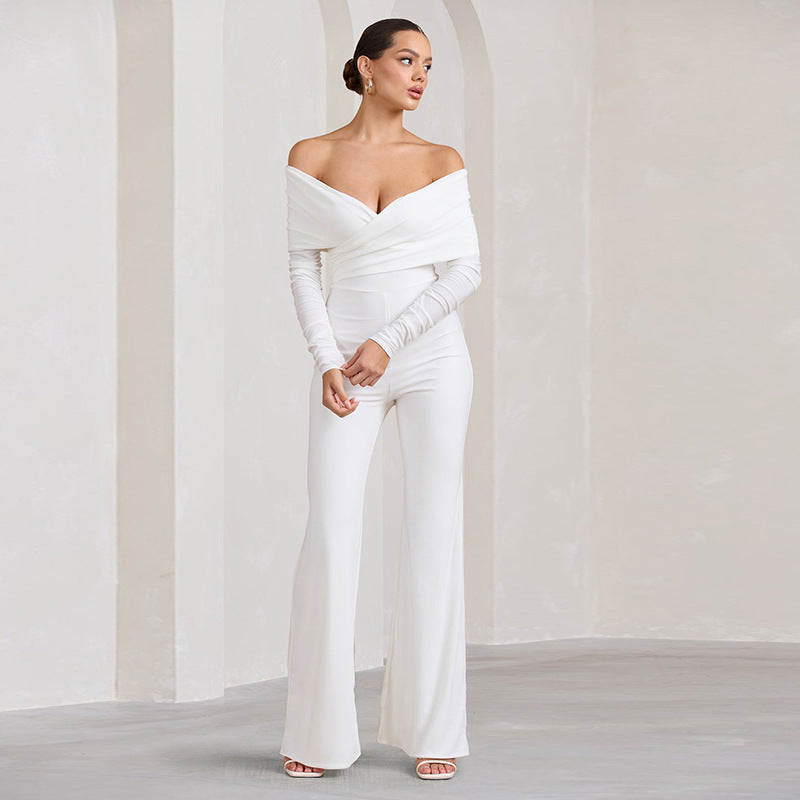 Dame elegant jumpsuit med off-shoulder design og vidde ben Stilla