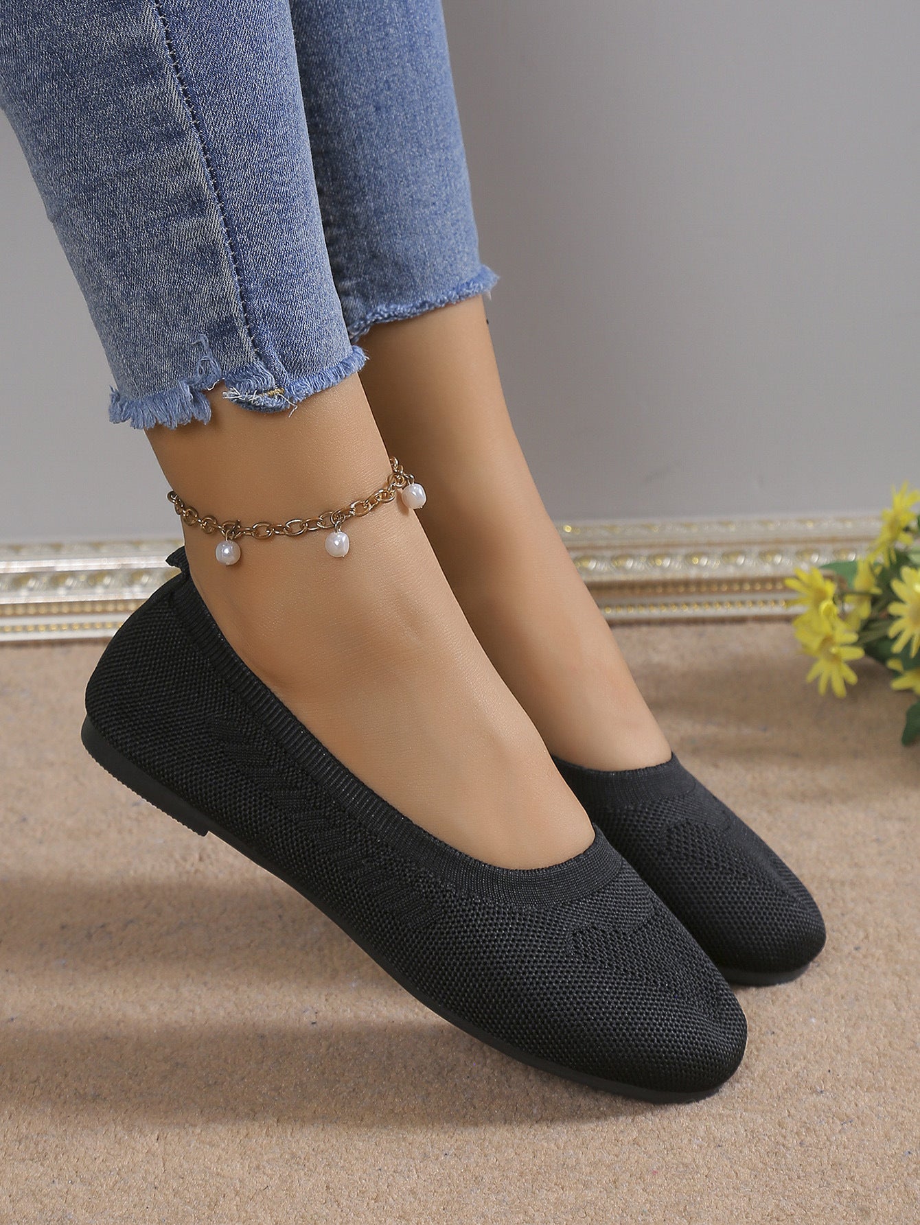 Dame elastiske ballerinaer med åndbart overmateriale og fleksibel fodseng Stilla