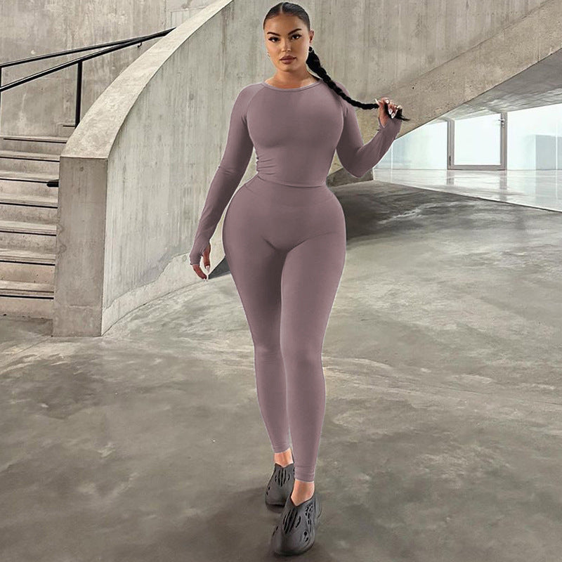 Dame Sporty Cropped Top og Leggings Sæt i åndbart materiale med elastisk talje Stilla