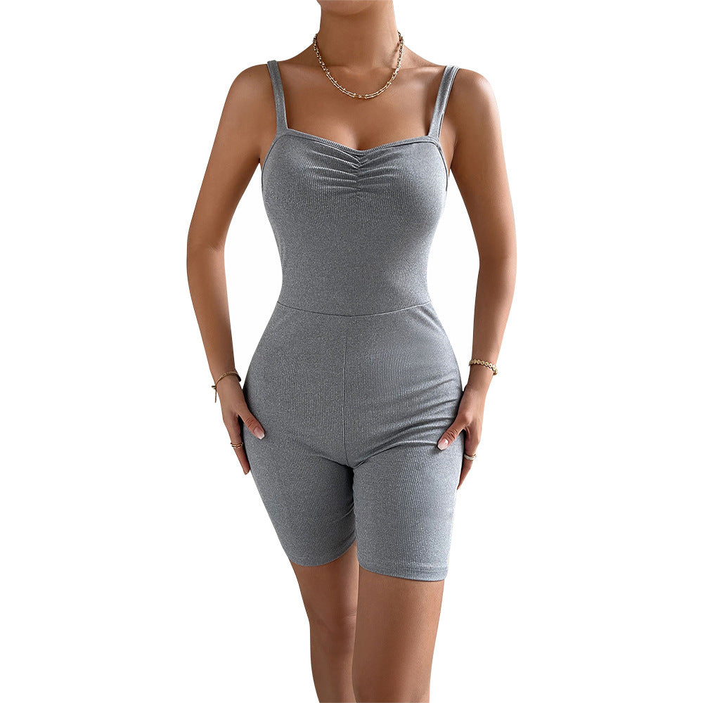 Dame Bodycon Jumpsuit med rynker og smalle stropper Stilla