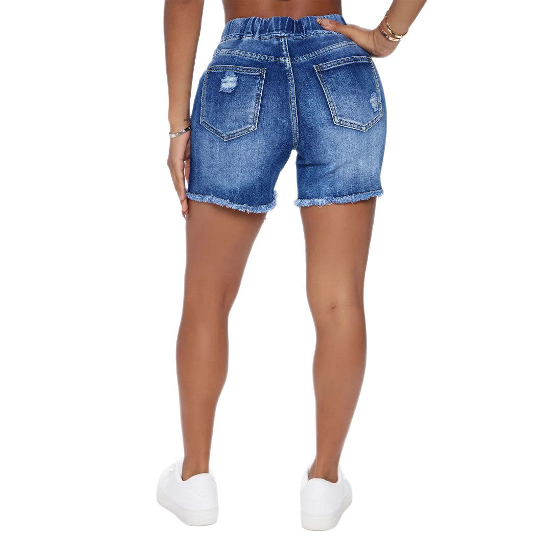 Dame Destroyed Denim-Shorts med høj talje og afslappet design Stilla