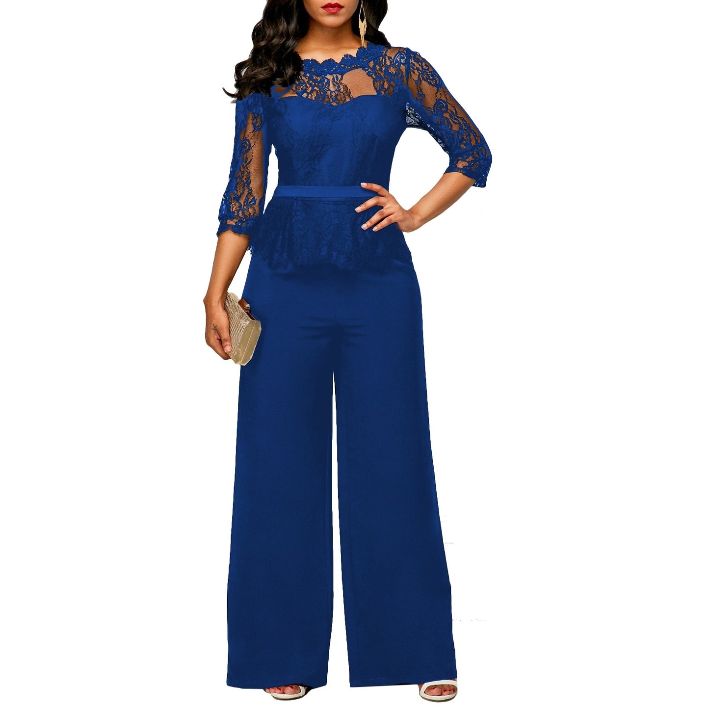 Dame Elegant Jumpsuit med spidstop og vid ben Stilla