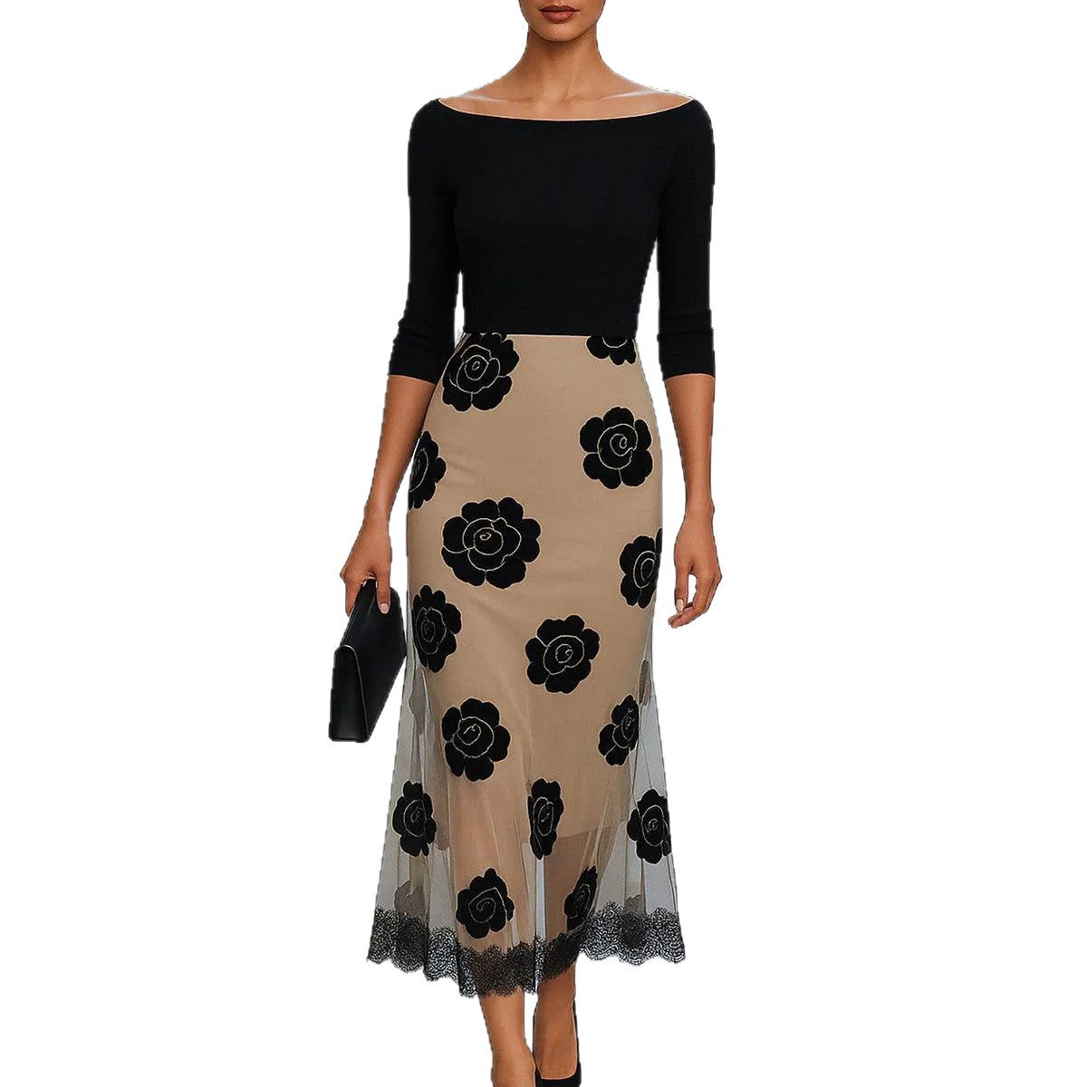 Dame Elegant Floral A-Linie Midi Kjole Stilla