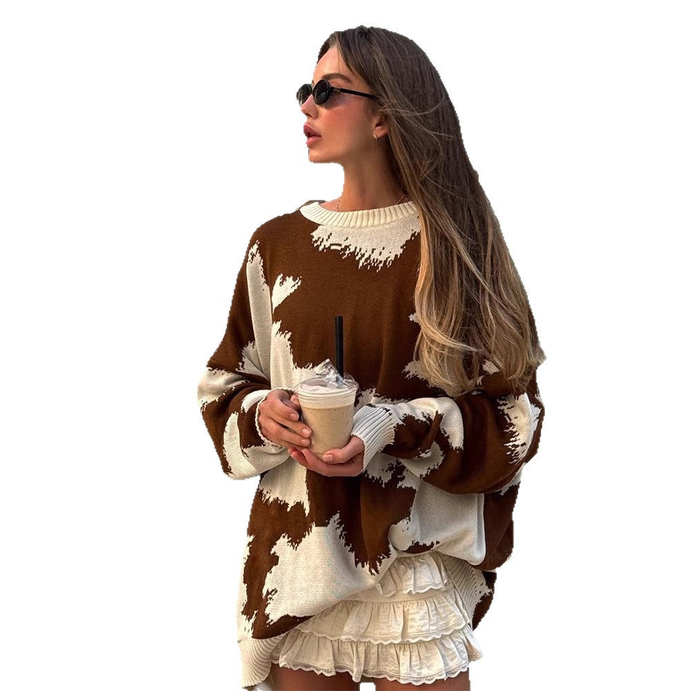 Dame afslappet oversized pullover med kreative farvemønstre Stilla