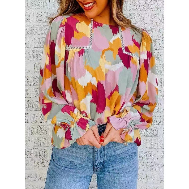 Dame Elegant Bluse med moderne mønster og voluminøse ærmer Stilla