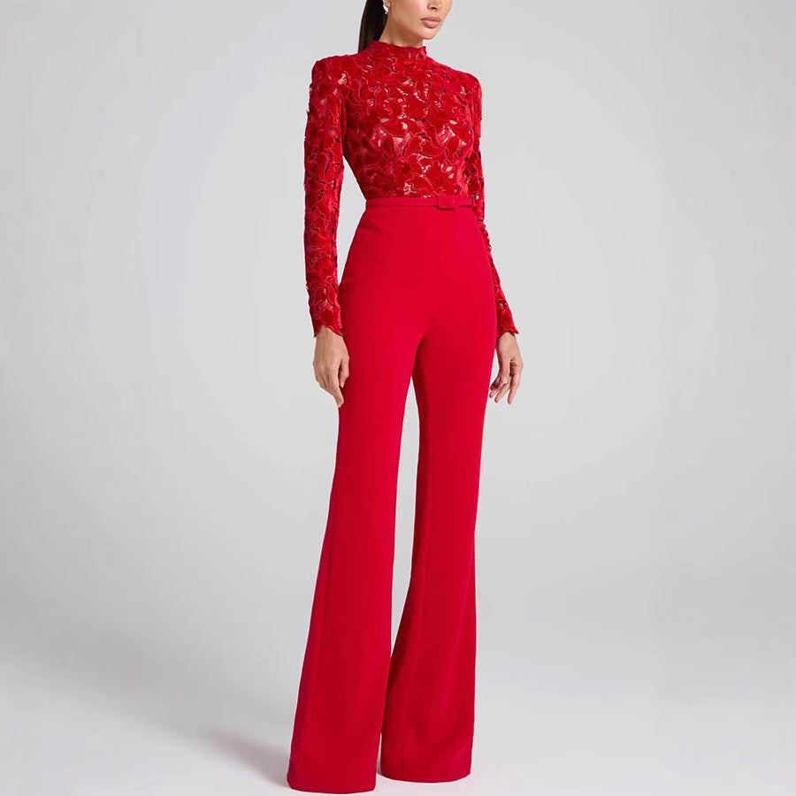 Dame Elegant Jumpsuit med floral spidstop og vide ben Stiila