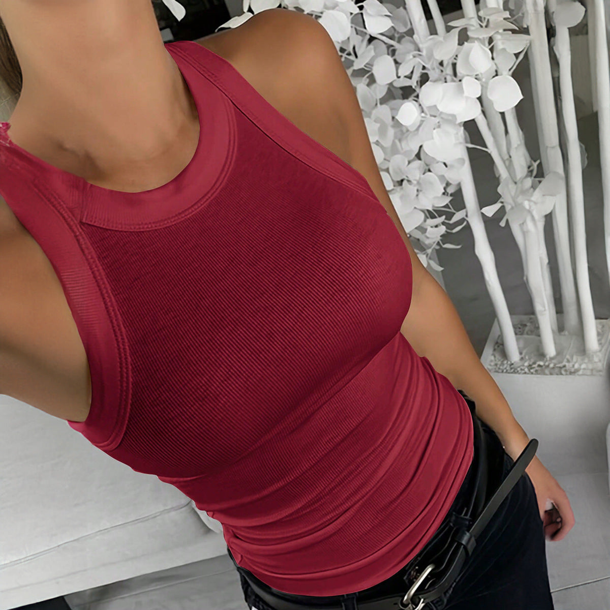 Dame Sporty Tanktop med ribstruktur og høj krave Stilla