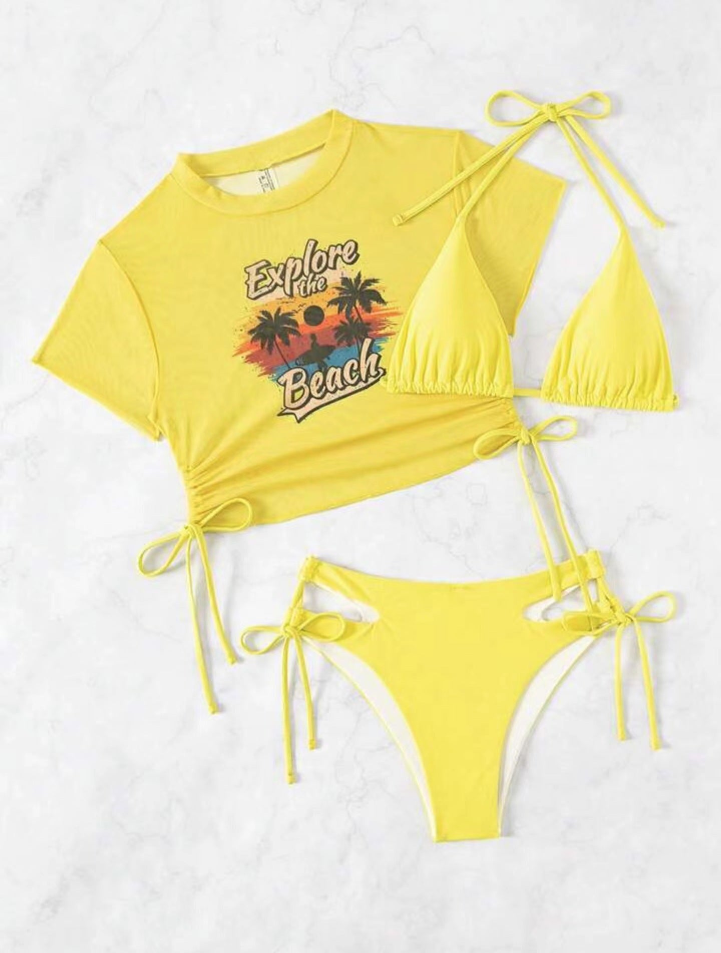 Dame Bikini-top med trendy kortærmer og justerbare snøredetaljer Stilla