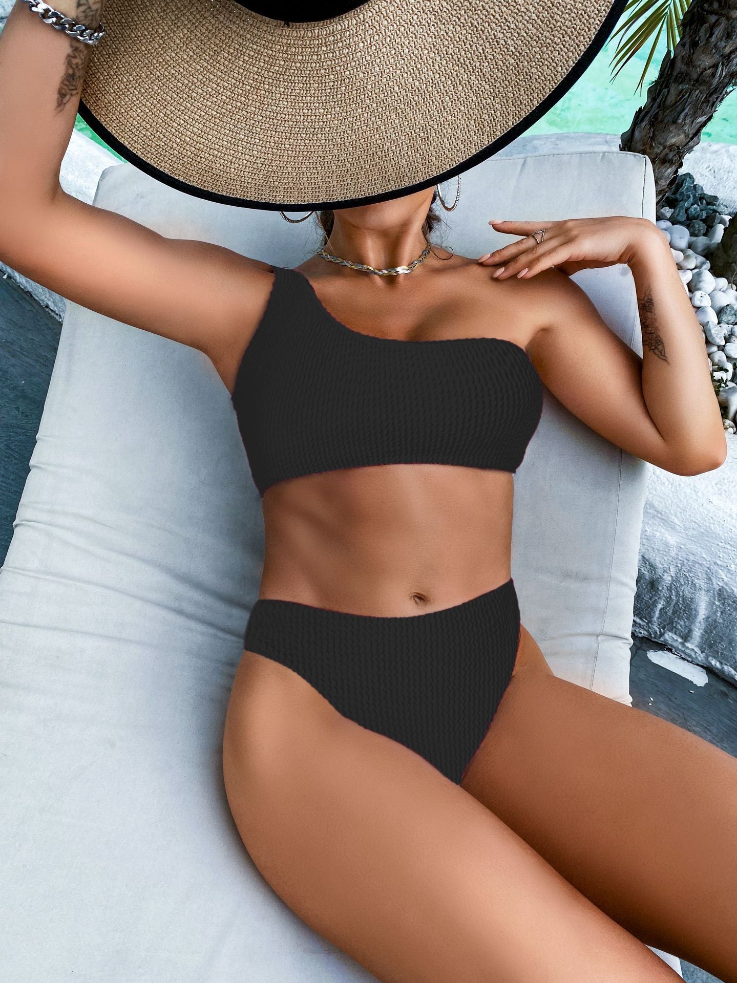 Dame Asymmetrisk Bikini med Ribdesign Stilla