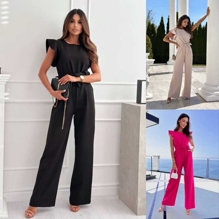 Elegant bred ben jumpsuit til damer med flæseærmer Stilla
