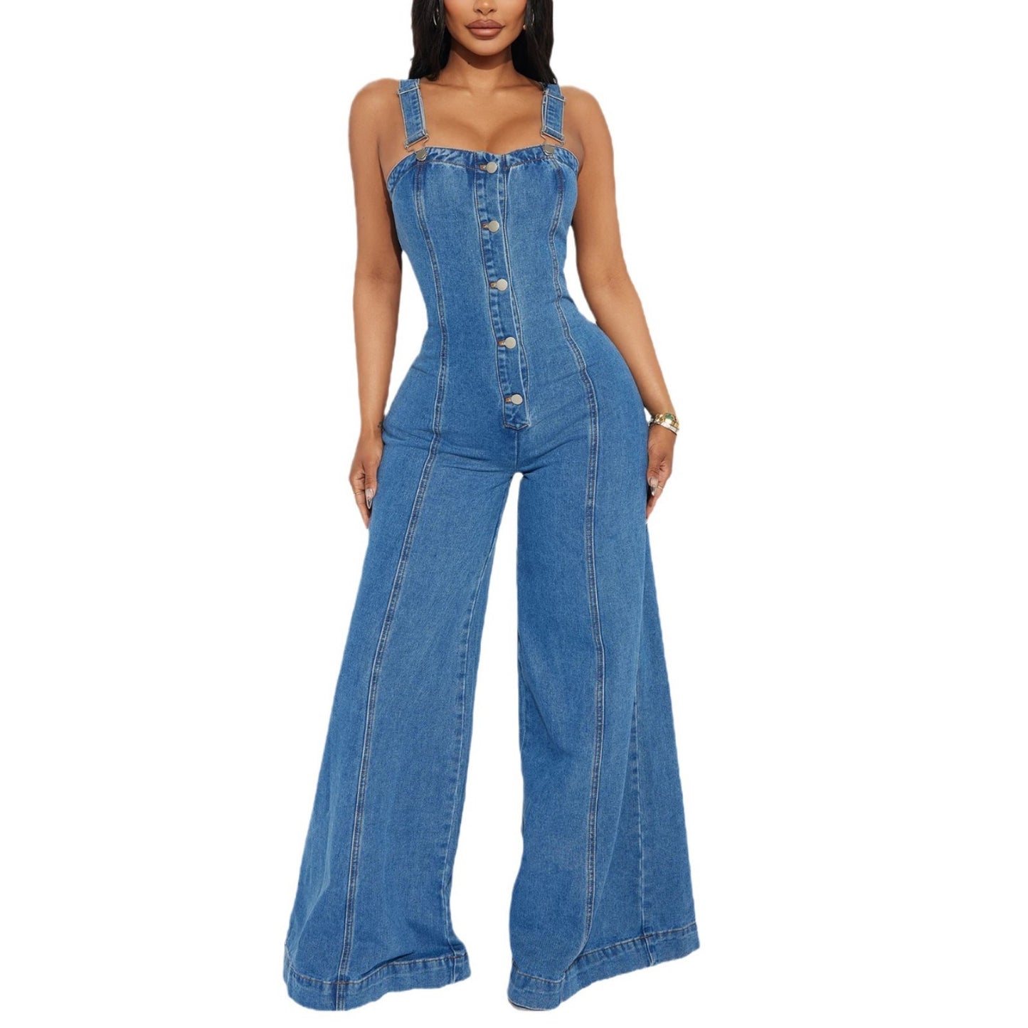 Dame jumpsuit med bred ben og knapdetaljer Stilla