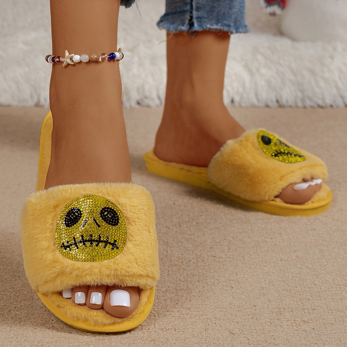 Dame Fluffy Pantoletter med festligt Døskalle-design Stilla