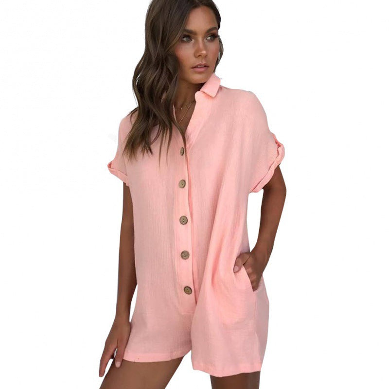 Dame afslappet kort jumpsuit med knaplukning og lommer Stilla