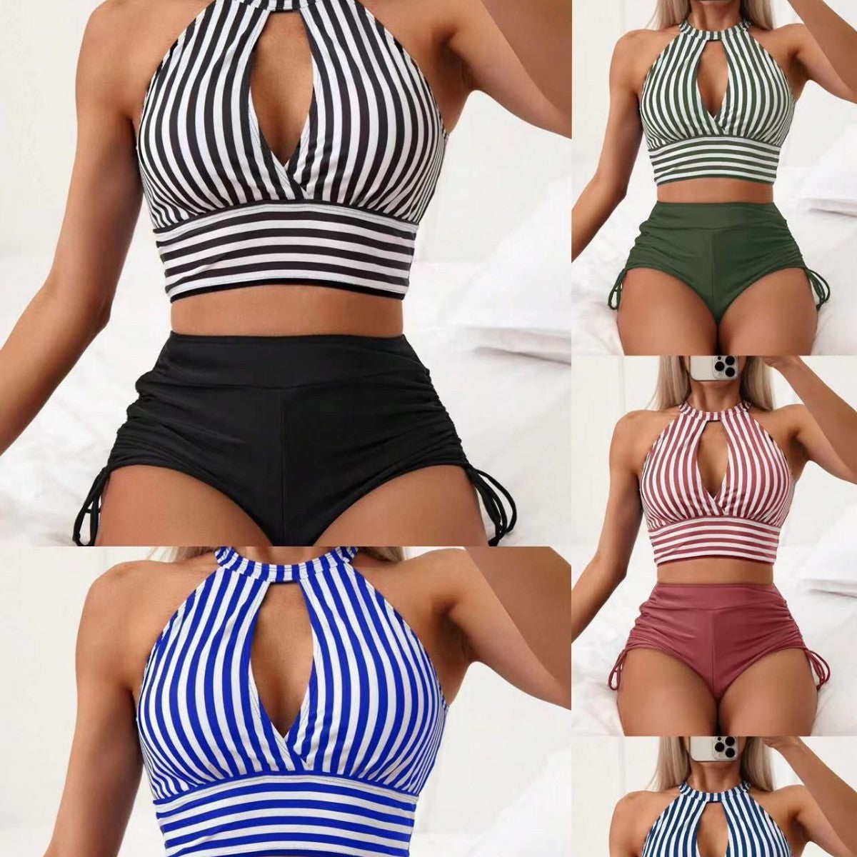 Dame moderne bikinisæt med højt skårede trusser og justerbar top Stilla