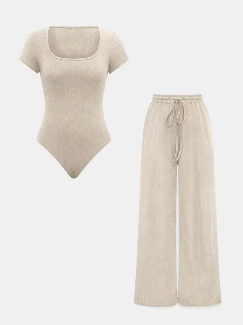 Dame madloungejumpsuit med elastiske bukser og kort overdel Stilla