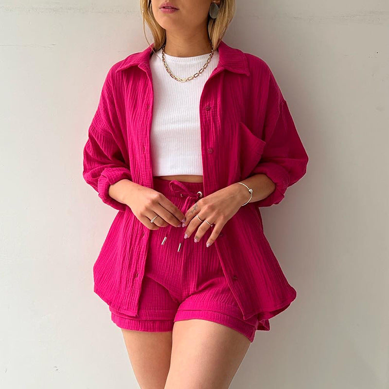 Dame afslappet overshirt med matchende shorts Stilla