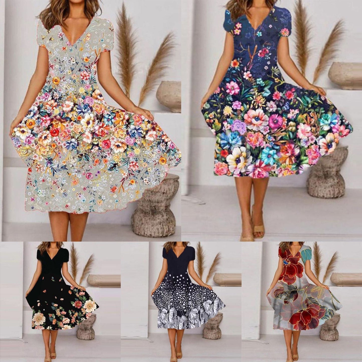 Stilla | Chic Casual Print V-Hals Gade Mote Kjole