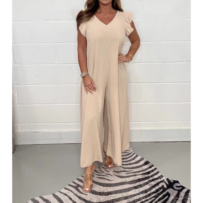 Damer luftig jumpsuit med voluminøse ben og V-udskæring Stilla
