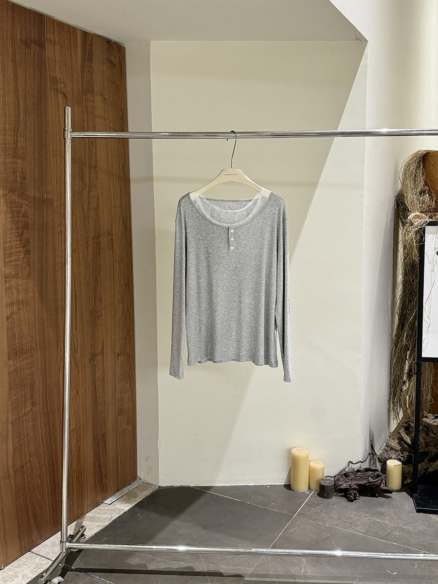 Dame afslappet langærmet skjorte med diskret knaplukning og højkvalitets bomuldsblanding Stilla