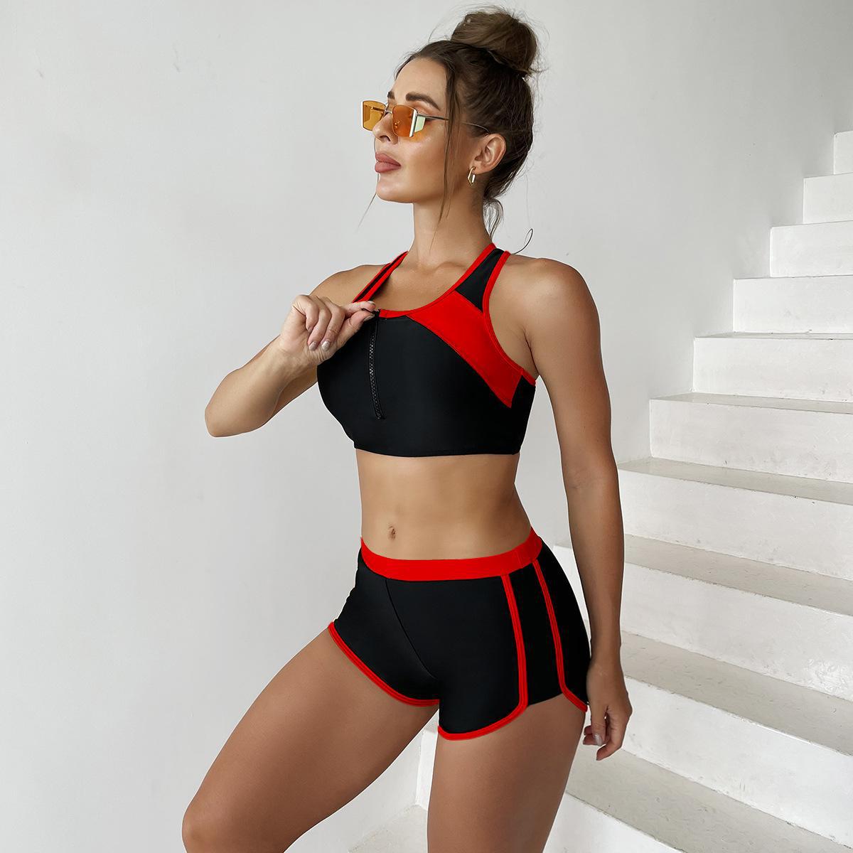 Dame sport-bikini-sæt med moderne lynlås og korte bukser Stilla