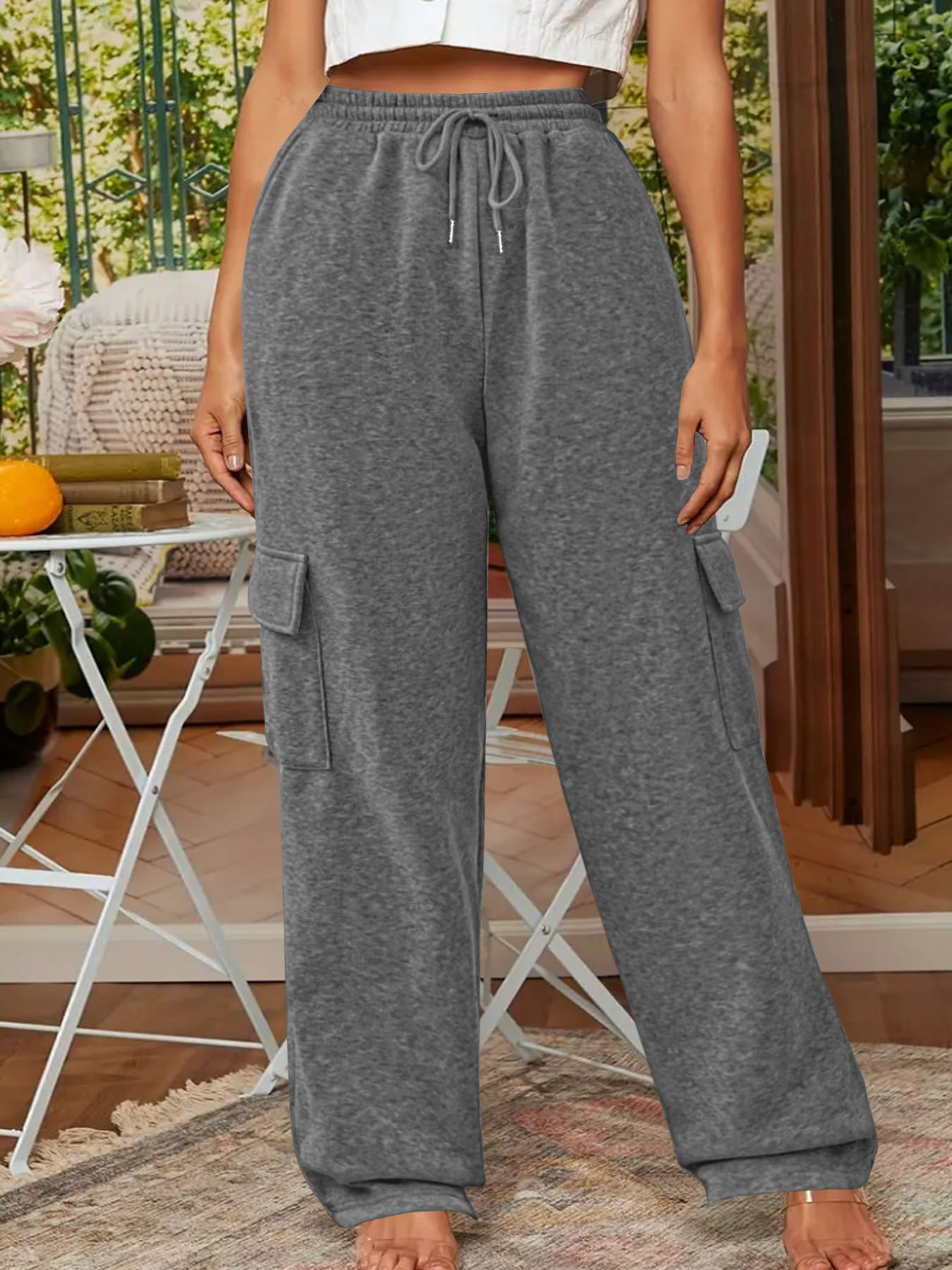 Dame casual cargo bukser med elastisk talje og praktiske lommer Stilla