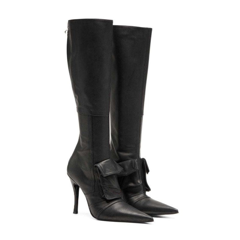 Femme High-Stiletto Denim Over-knæ Støvler med dekorativ lomme Stilla