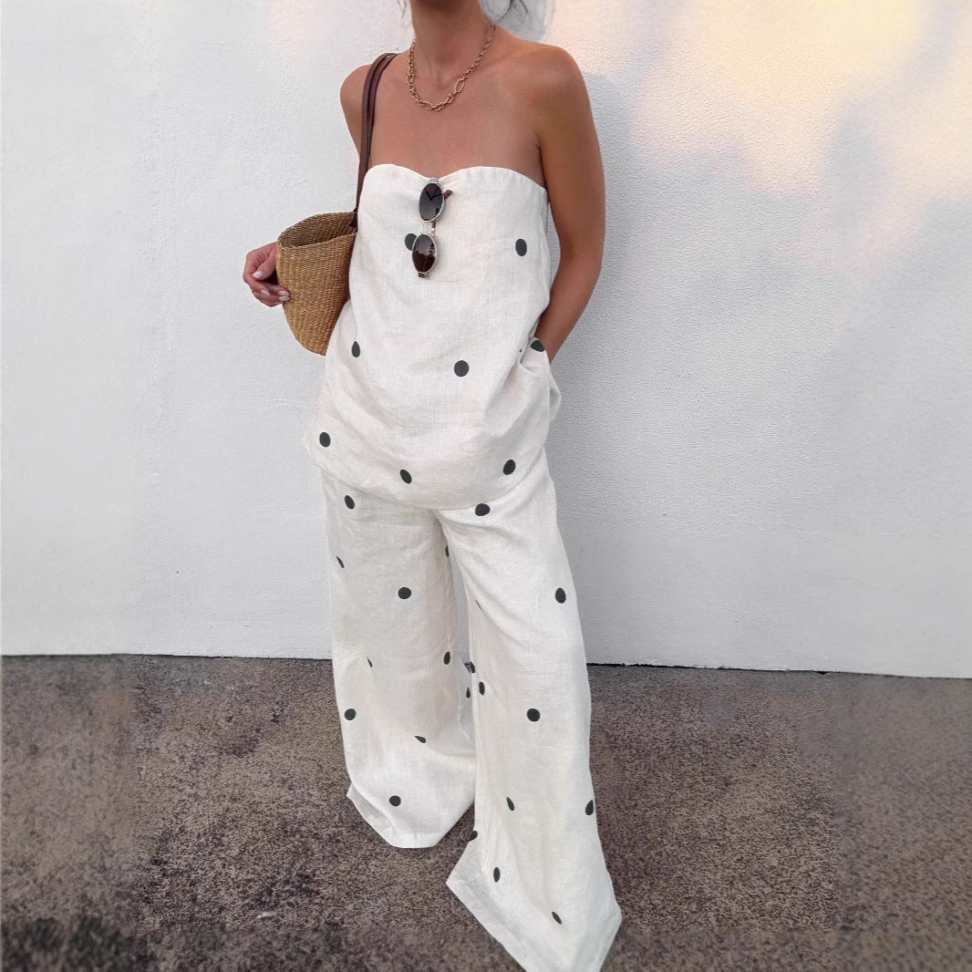 Dame jumpsuit med afslappet snit og prikker Stilla