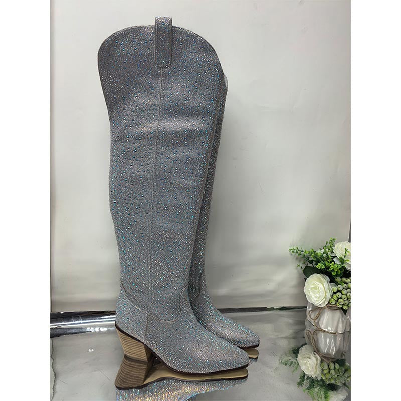Femme Over-knæet Glam Shimmer Stiletto Støvler Stilla