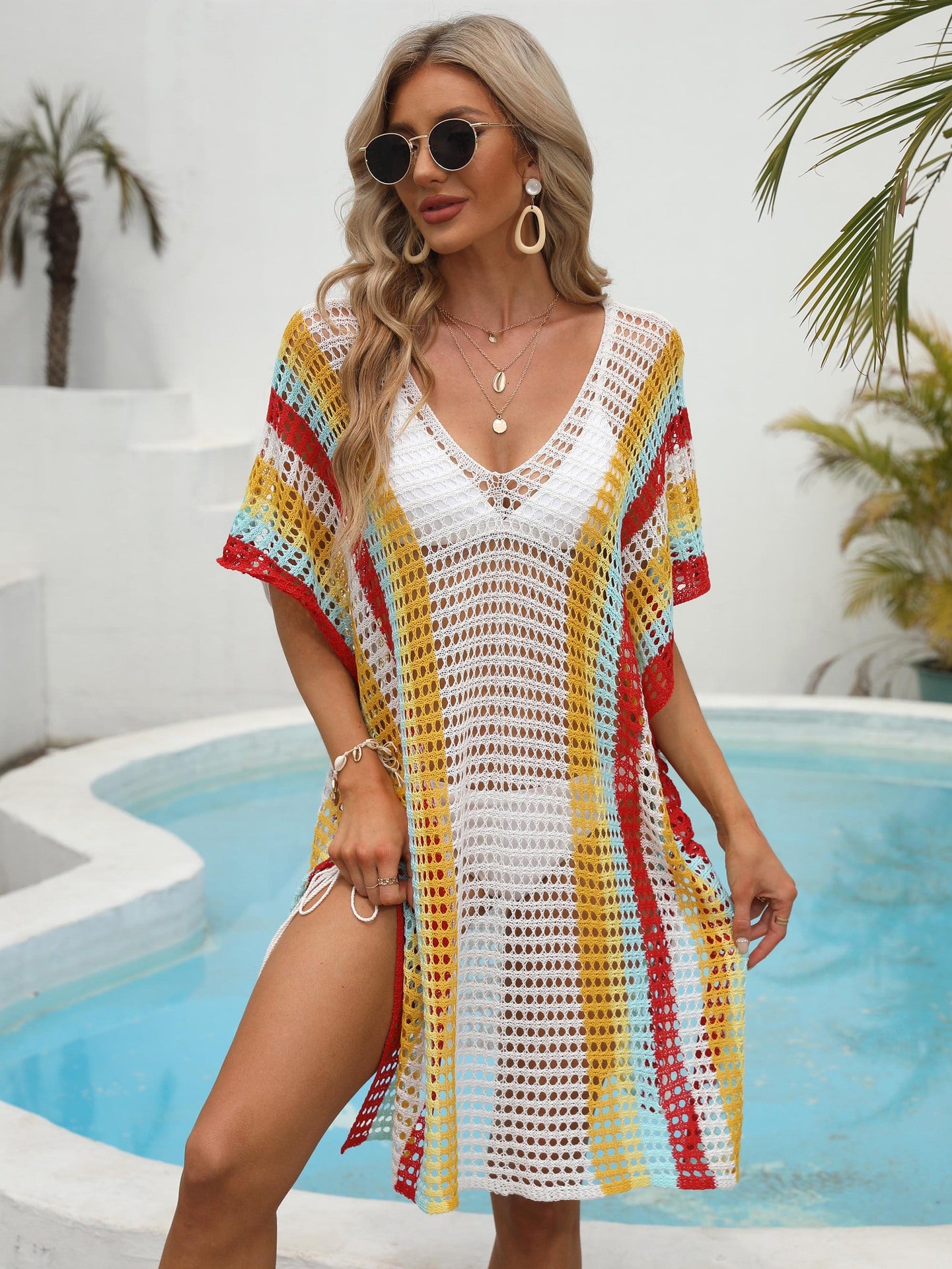 Dame Åben Netstrik Strand Betræk Kjole Stilla