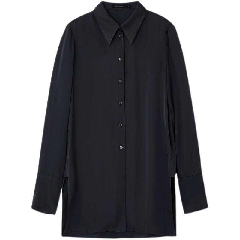 Dame Edle Silke Bluse med klassisk Krave og elegante Knapdetaljer Stilla